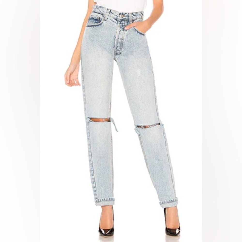 Elizabeth Sulcer X Miss Sixty Light‎ Wash Distressed Straight-Leg Mom Jeans